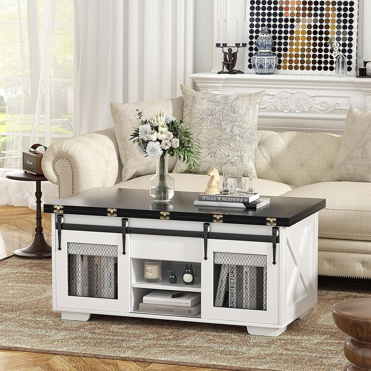 Lift Top Coffee Table 4-in-1 Convertible Storage Dining Table for Living Room