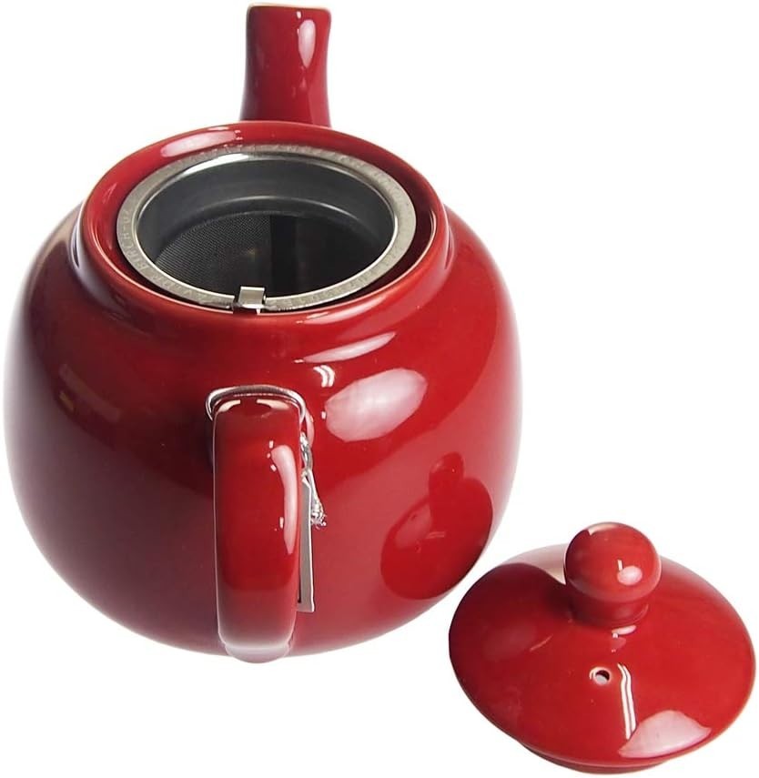 Ceramic Teapot with Infuser 1.2L Red Farmhouse Loose Leaf Tea Pot