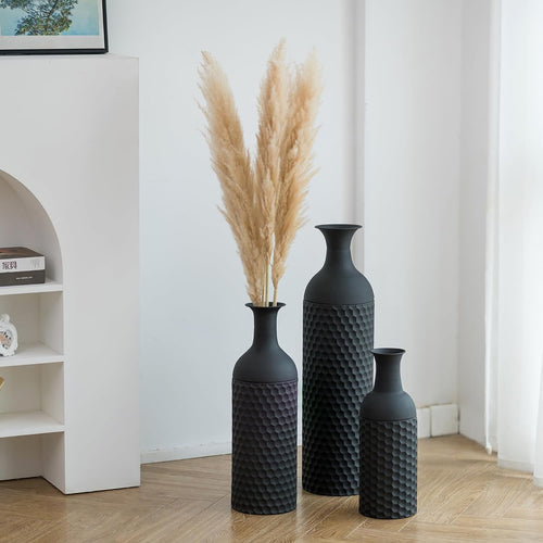 Large Black Floor Vase Set Tall Metal Standing Vases Modern Home Decor