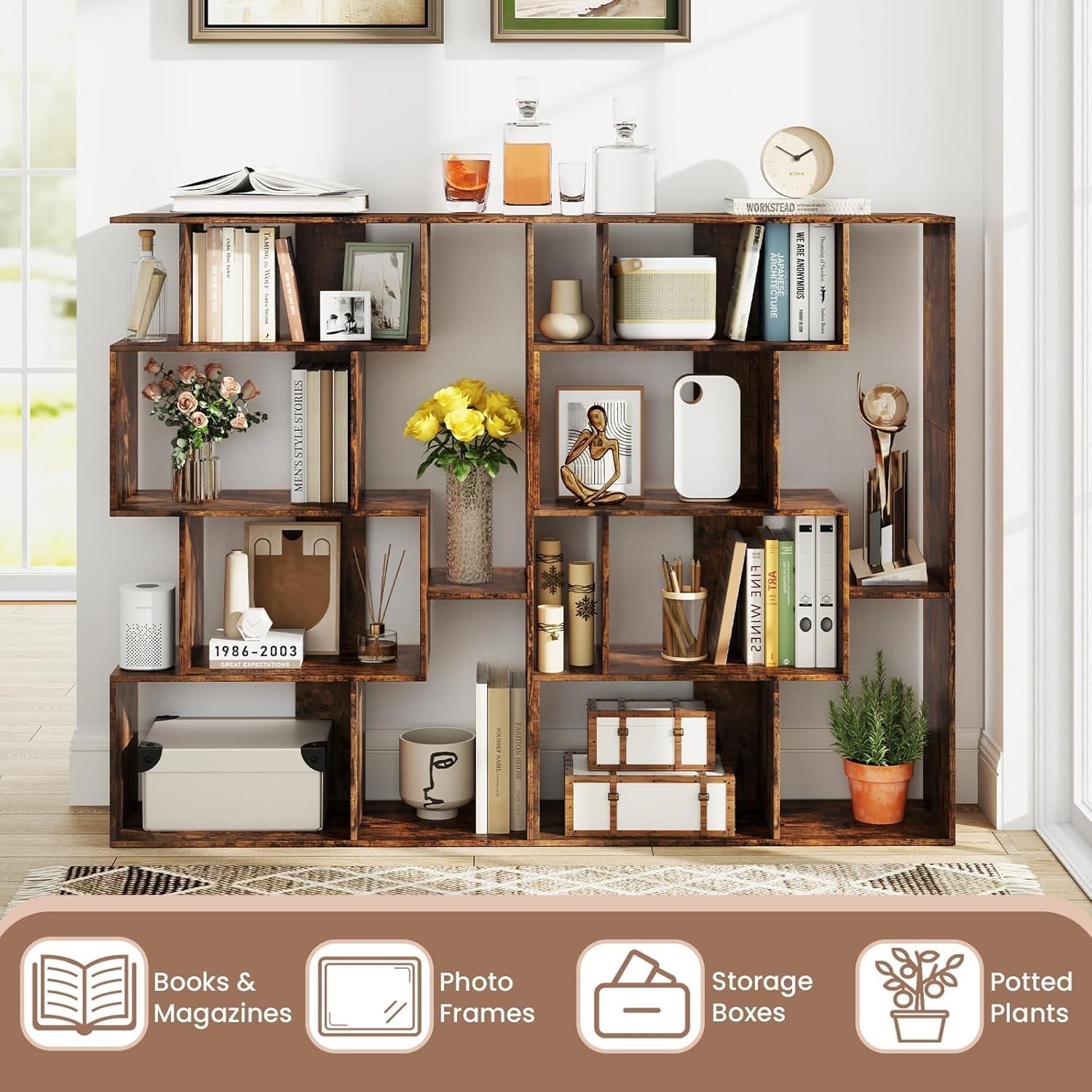 6-Cube Modern Bookshelf Freestanding Storage Unit with Anti-Tipping & Foot Pads