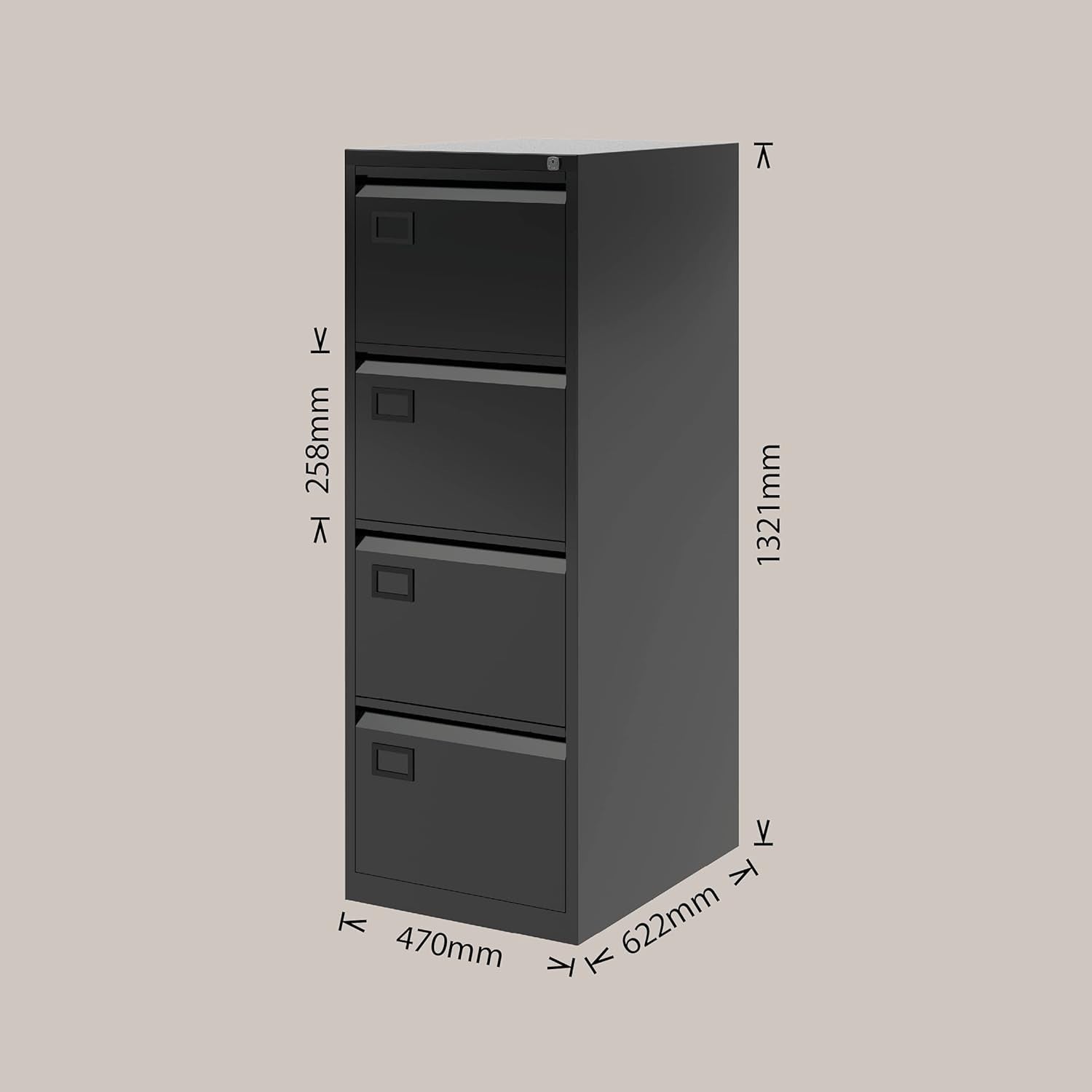 Black Metal Filing Cabinet 4 Drawer A4 Heavy Duty Lockable