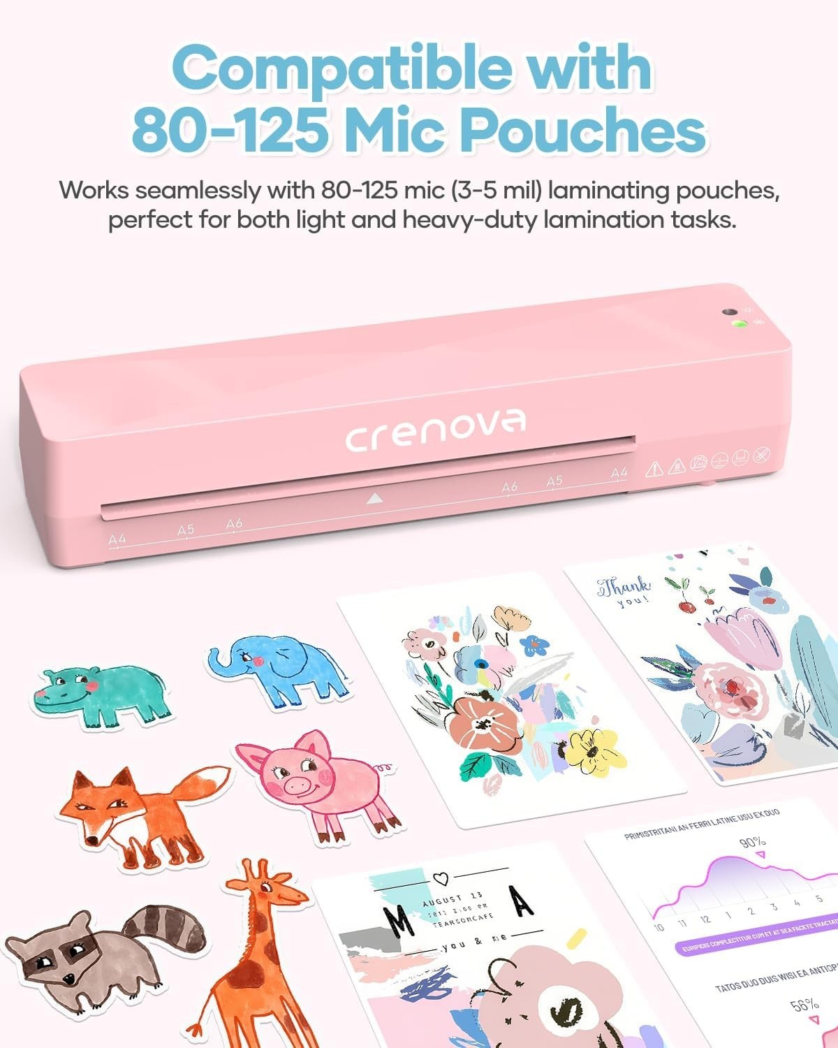 A4 Laminator Pink Hot Cold Fast Warm Up Anti Jam + Pouches