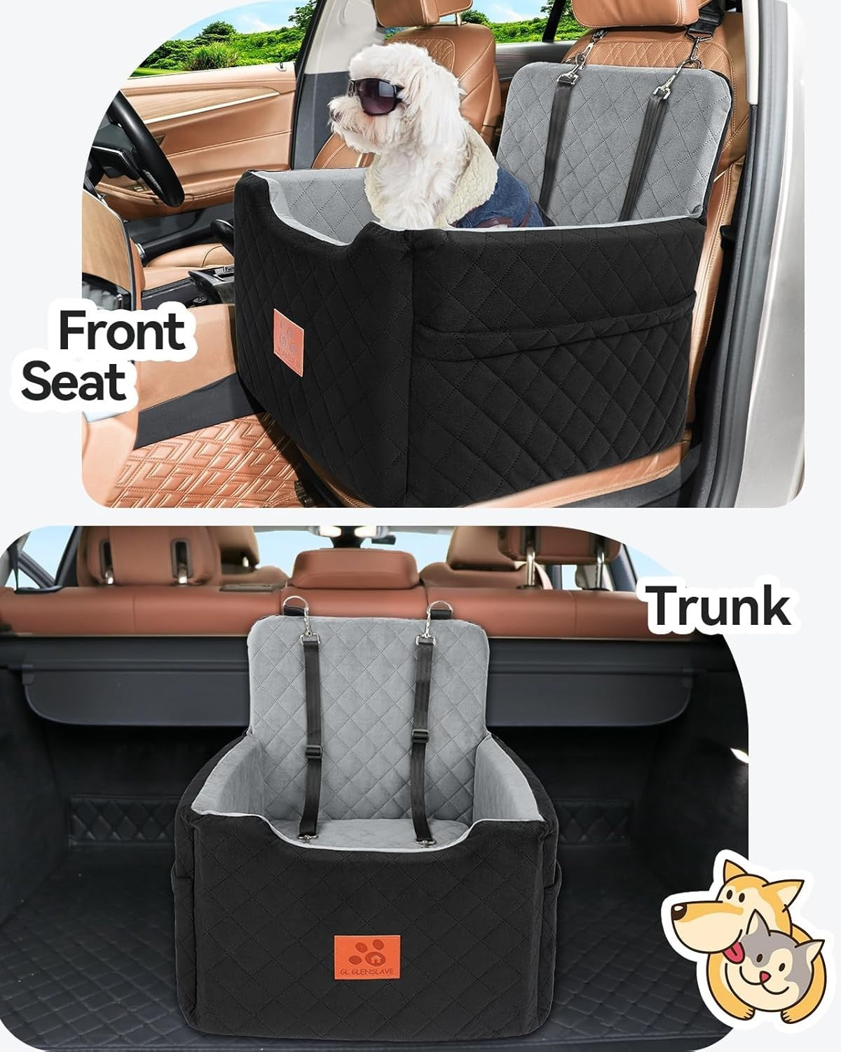 Memory Foam Dog Car Seat Booster Bed Washable Travel Seat Up to 35lbs
