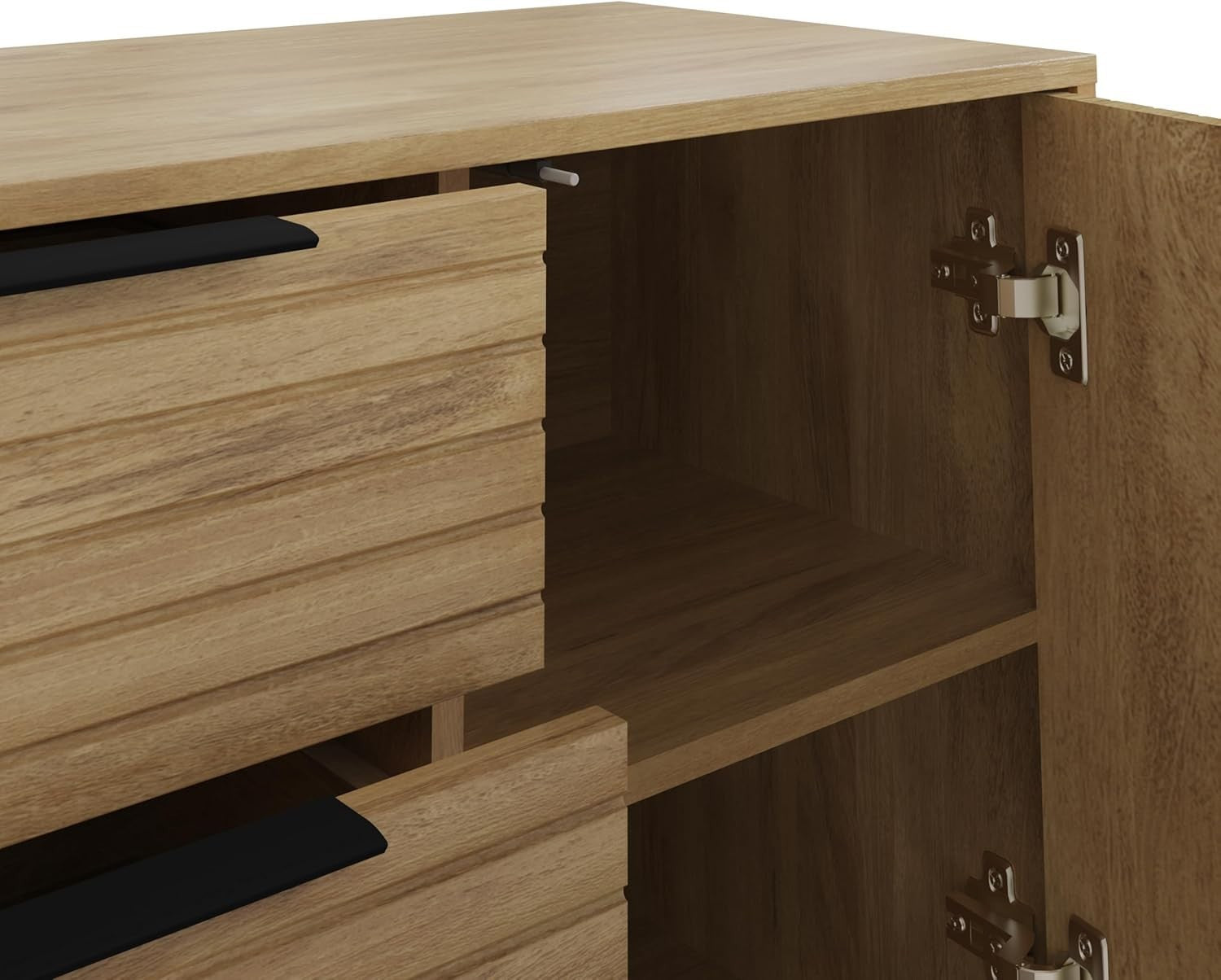 Oak Sideboard Cabinet with 2 Doors 3 Drawers Modern Storage for Living Room