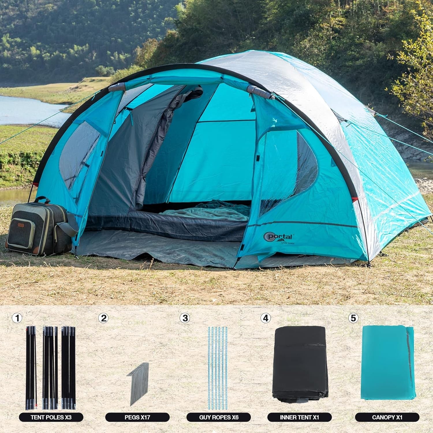 3-4 Man Camping Tent with Porch 4000mm Waterproof Dome