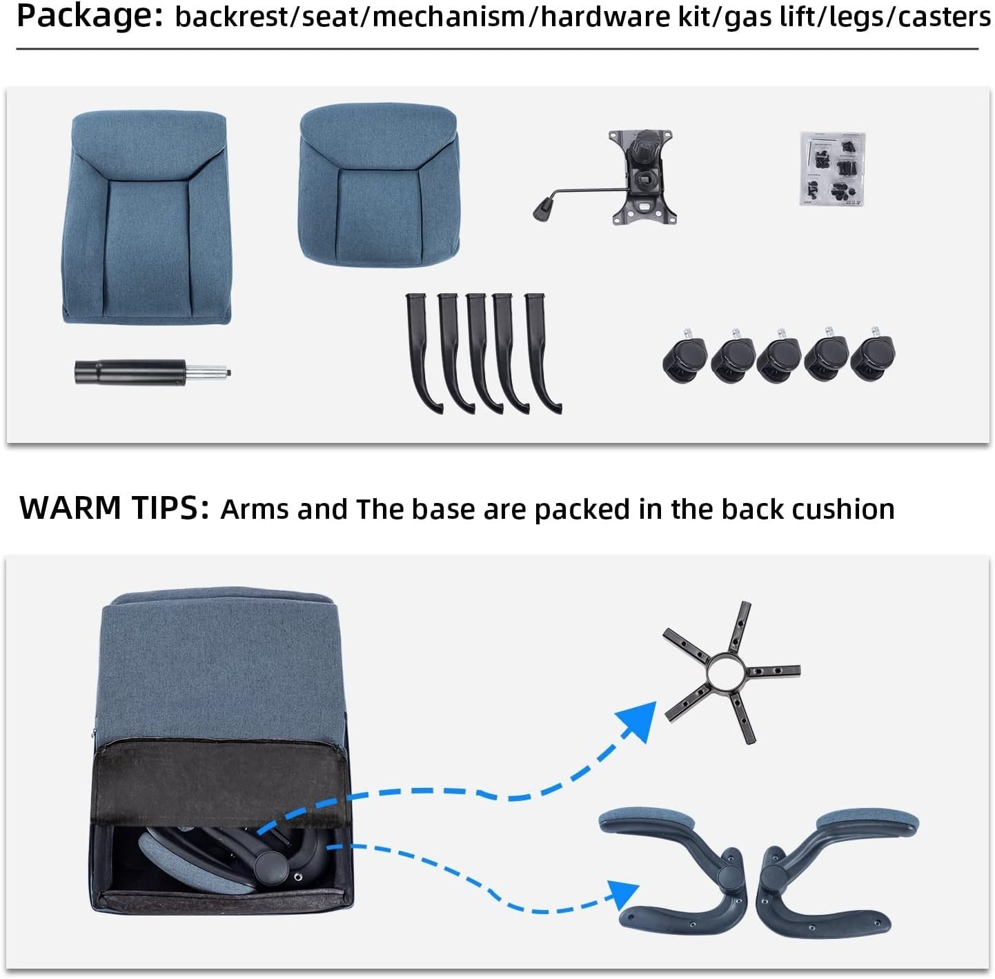 Ergonomic Office Chair High Back Swivel Desk Chair Flip-Up Arms 150kg Max Blue