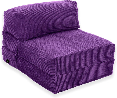 Deluxe Fold Out Single Chair Bed Corduroy Mattress Portable Sofa Purple
