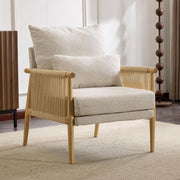 Comfy Rattan Accent Armchair Boucle Seat w/ Pillow Lounge Living Room