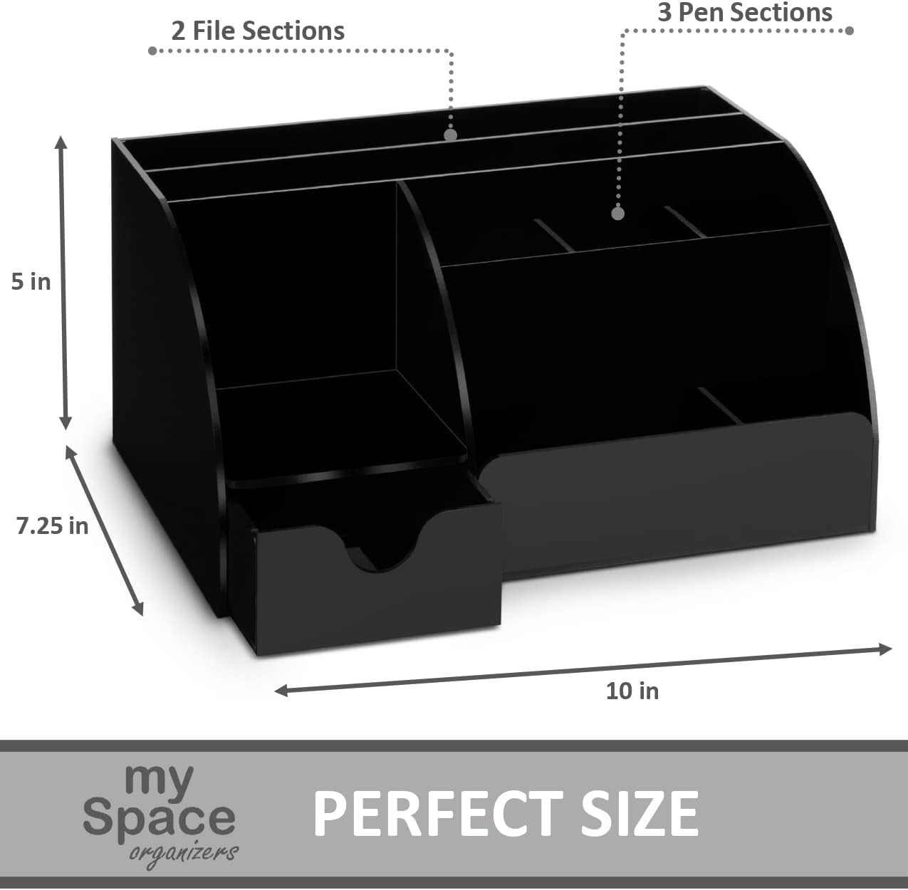 Acrylic Desk Organizer with Drawer, 9 Compartments for Office Supplies Black