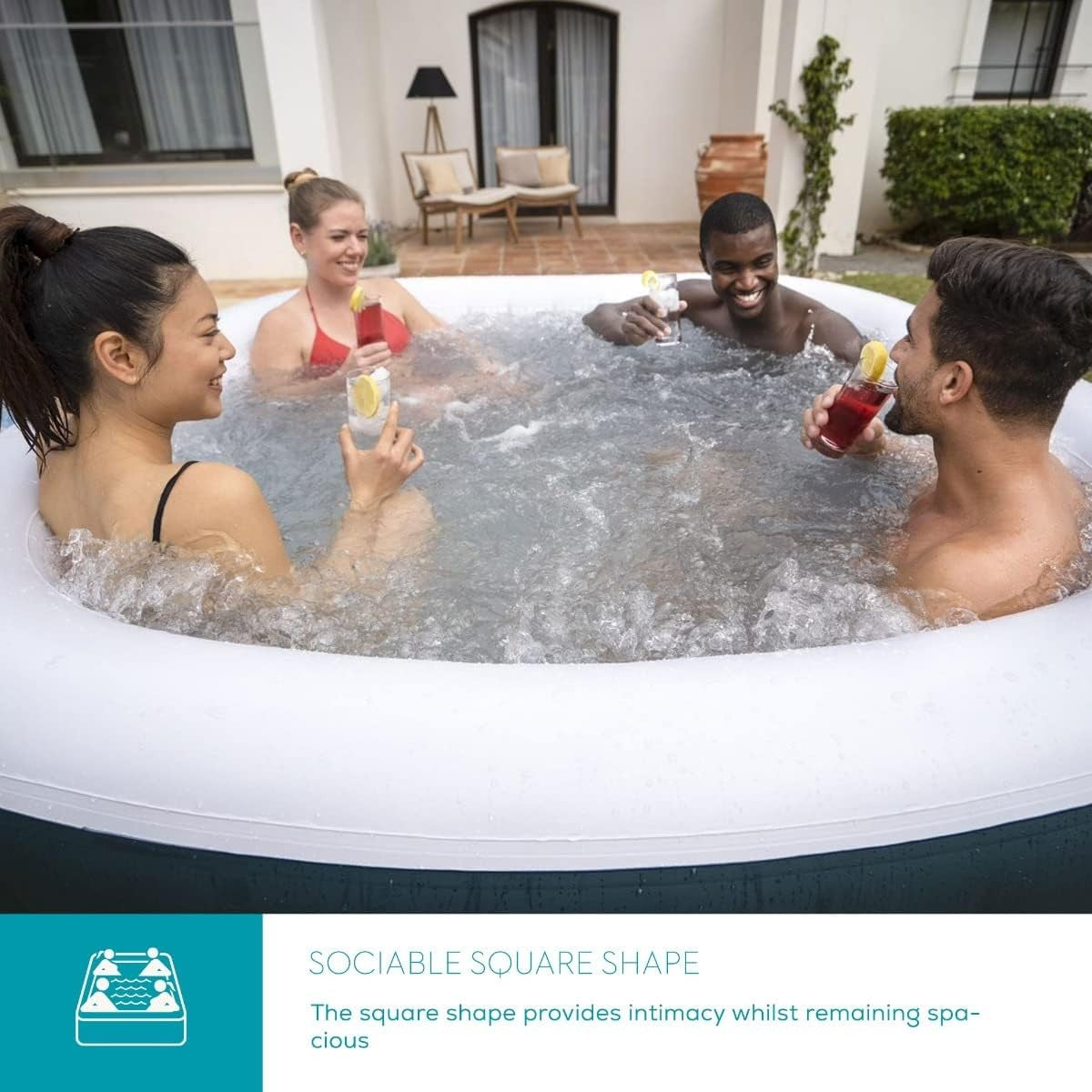 Inflatable Hot Tub Spa 140 Air Jet Massage 4–6 Person Square Garden