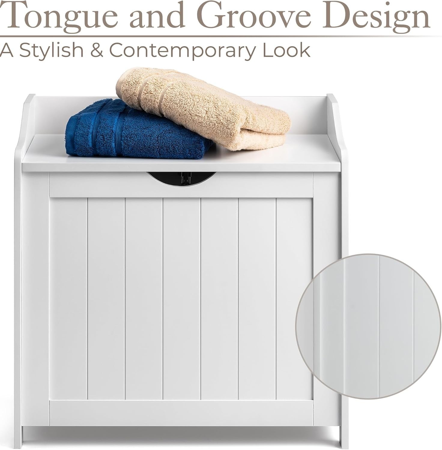 Wooden Laundry Storage Box Bathroom Hamper Cabinet Linen Clothes Chest White