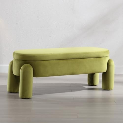 Velvet Upholstered Storage Bench Modern Bedroom Window Seat Green