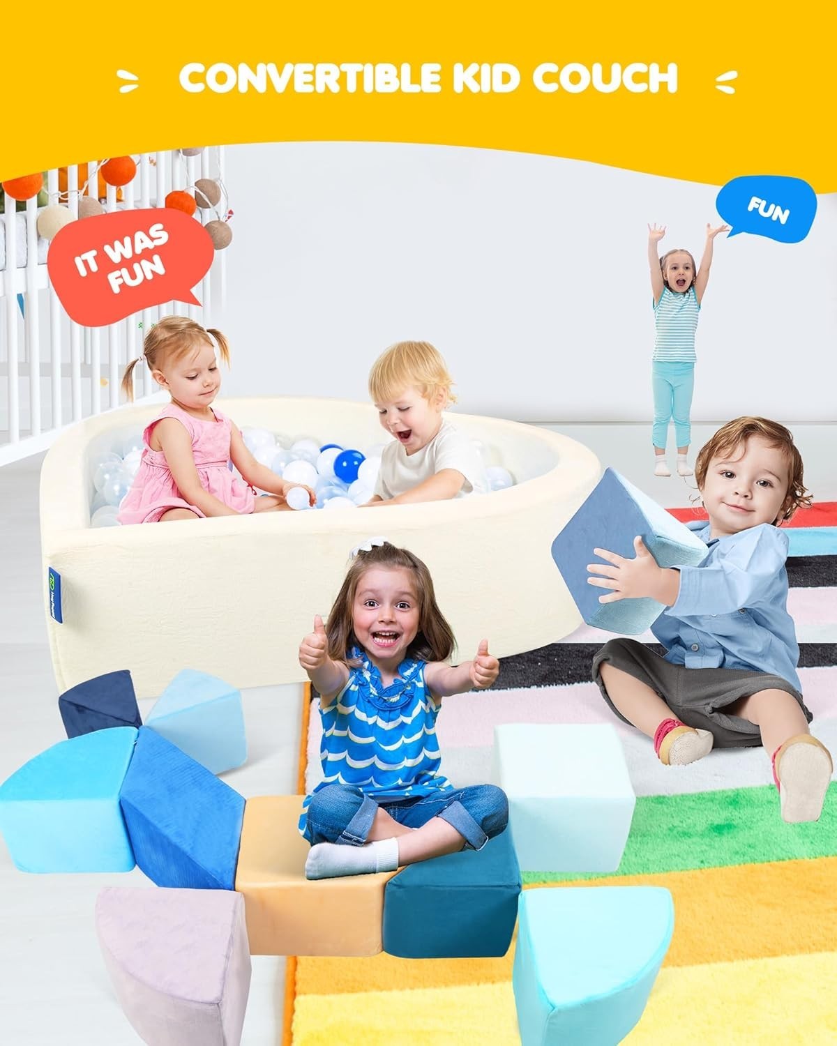 Kids Heart-Shaped Play Sofa with Ball Pit – Modular Puzzle Couch for Fun & Learn