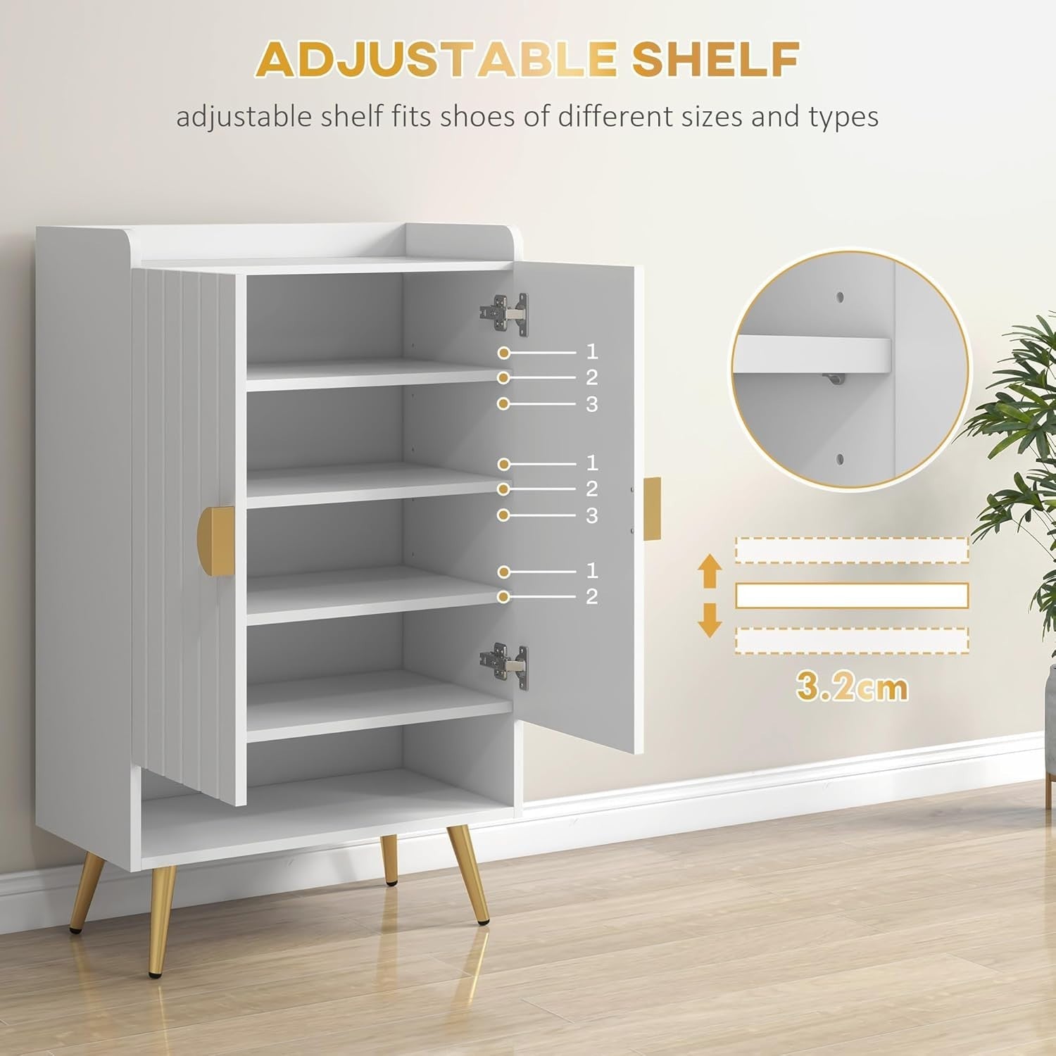 Modern 15-Pair Shoe Cabinet with Adjustable Shelves & Storage, 100x60x33cm White