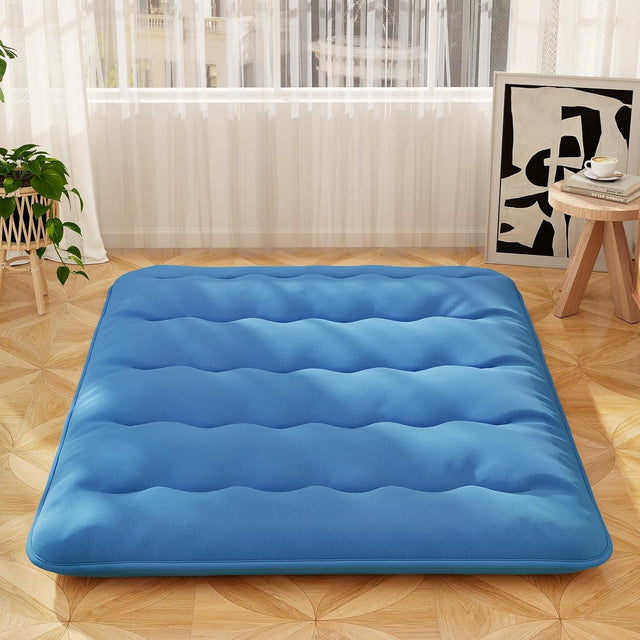 10cm Thick Japanese Floor Mattress Tatami Mat Sleeping Pad King Navy Blue