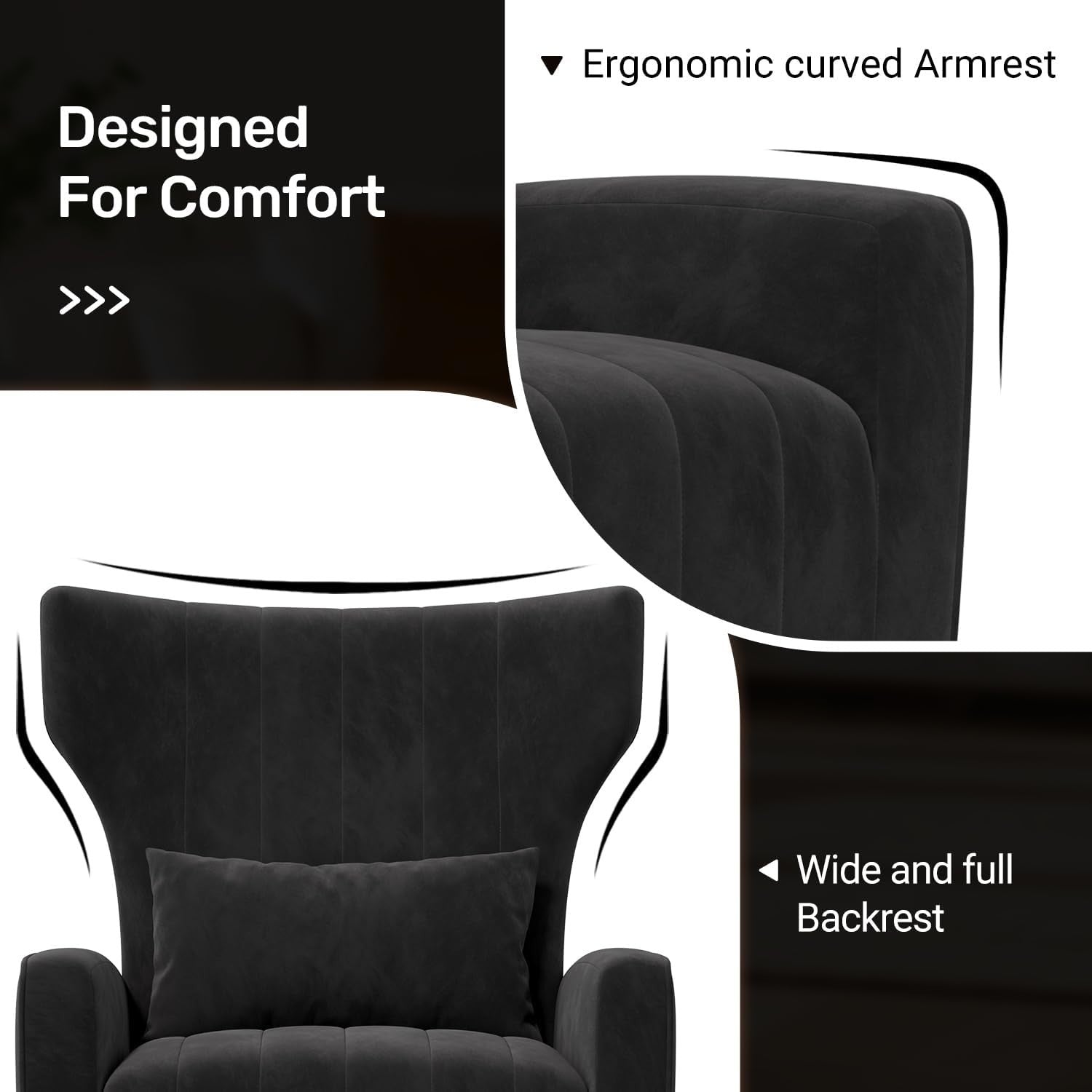 2x Black Velvet Recliner Armchairs Gold Legs Lounge Chairs Modern Set