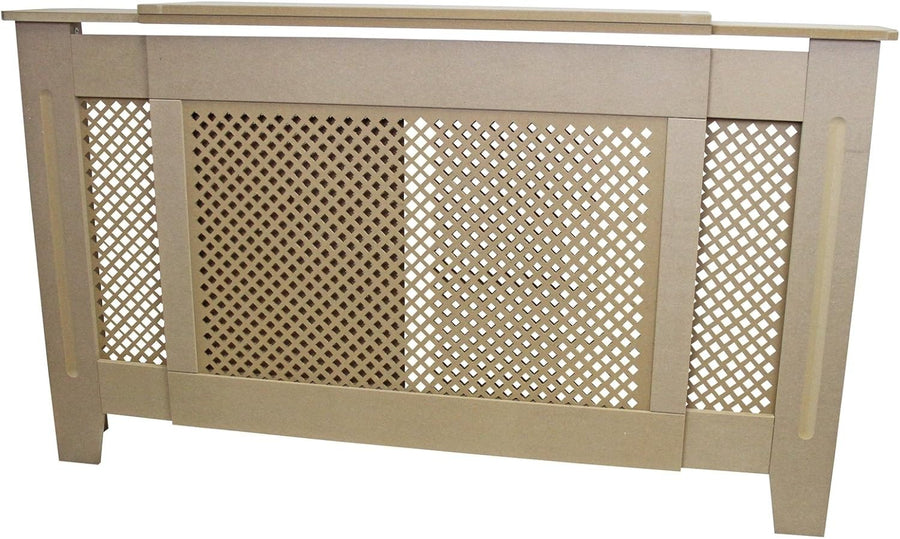 Adjustable Natural MDF Radiator Cover 1400–1920mm Trellis Grill Heating Cabinet
