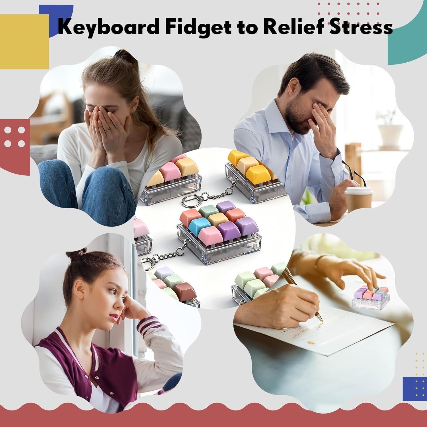 20 Pack Keyboard Fidget Clicker Keychain Stress Relief 9 Key Toys
