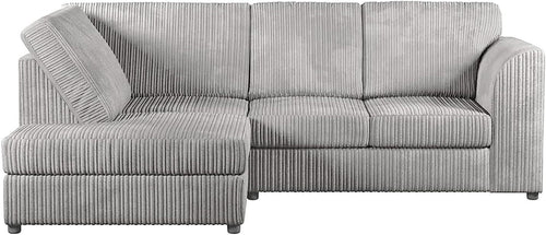 Silver Corner Sofa LHF 4 Seater Corduroy Memory Foam Space Saver UK Made