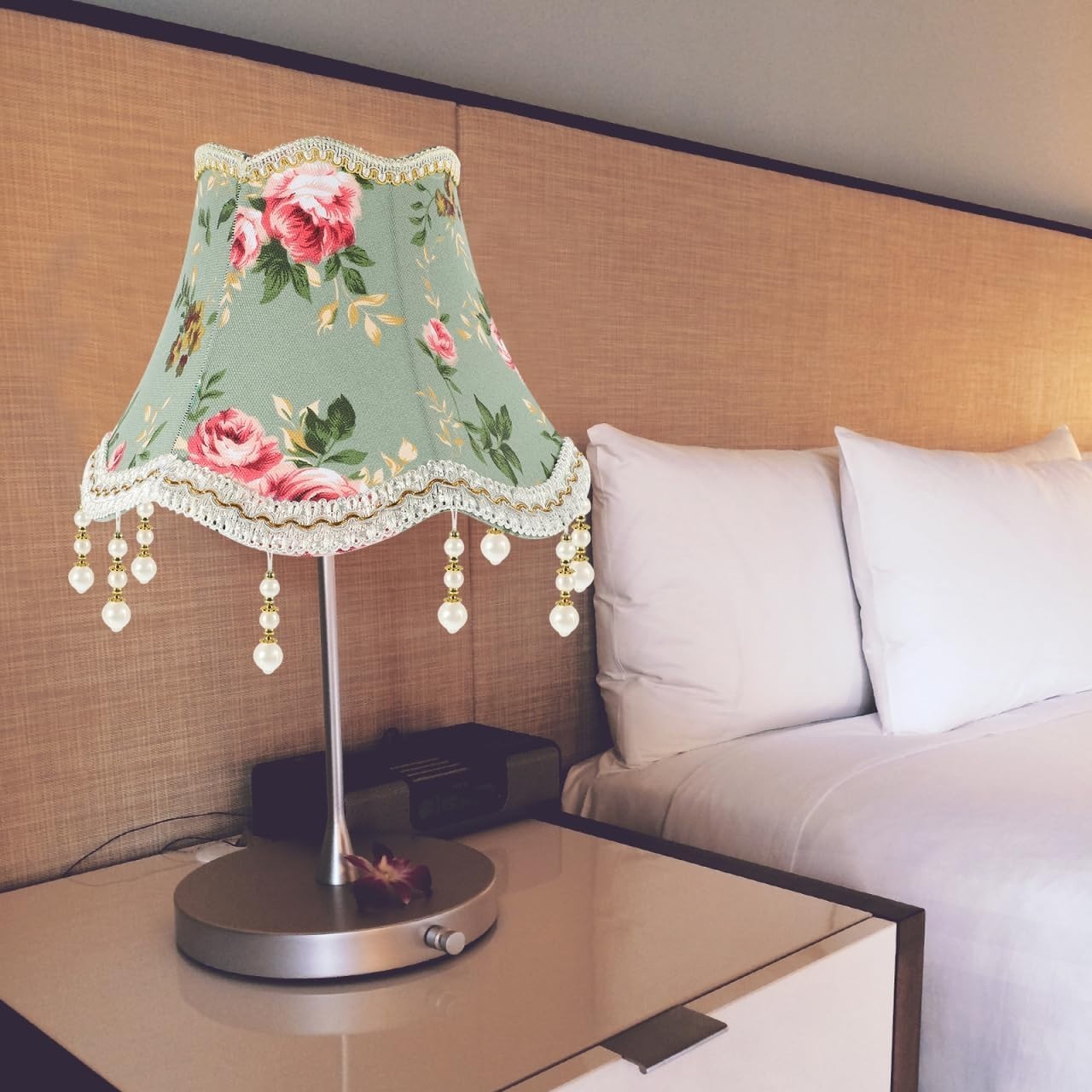 Victorian Retro Lamp Shade Fabric Pearl Tassel Floral E27 Palace Style