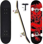 31 Inch Complete Skateboard Maple Wood Double-Kick Rectangular Prism