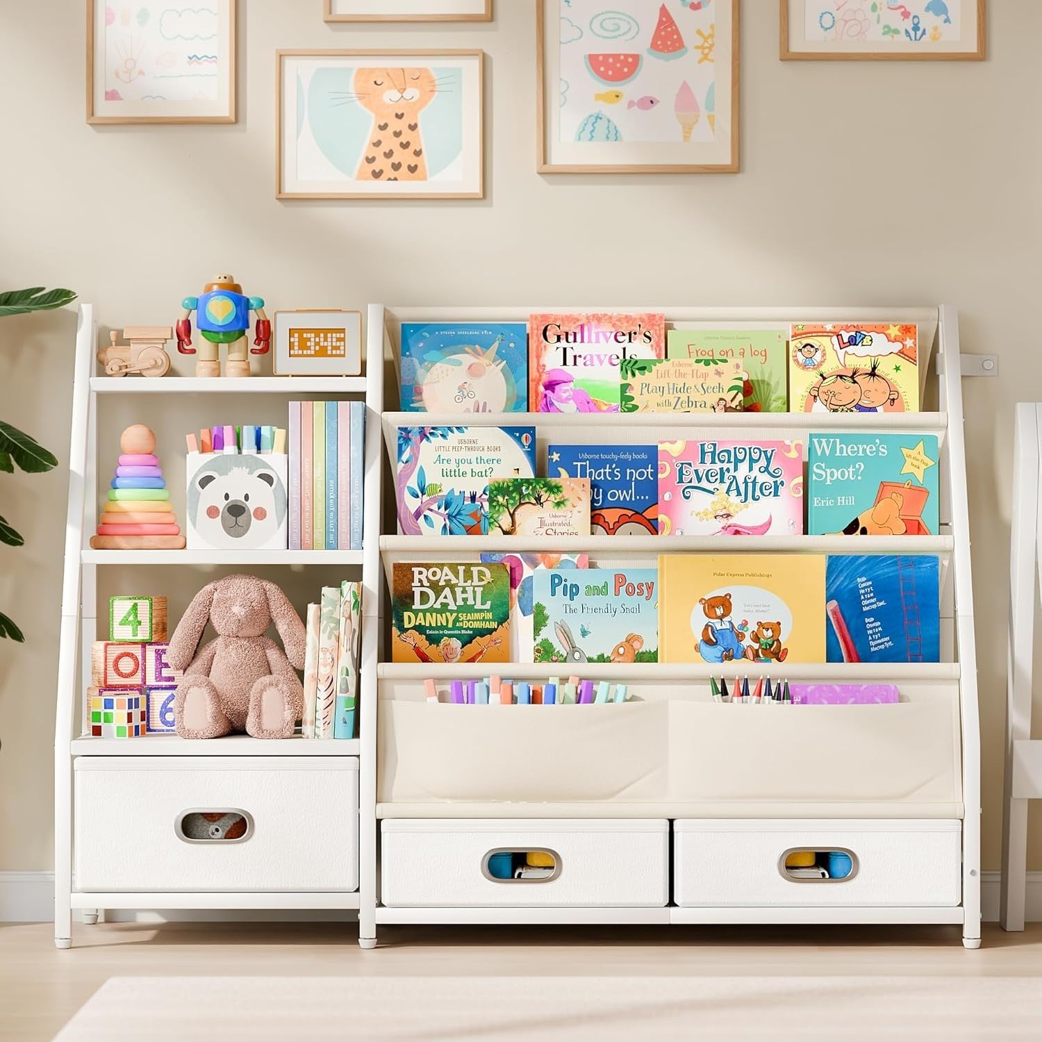 3-Tier Kids Bookshelf with 3 Drawers Toddler Toy Storage Organizer