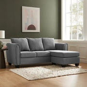 Grey Cord 3 Seater Sofa with Chaise Lounge | Reversible Corner Couch
