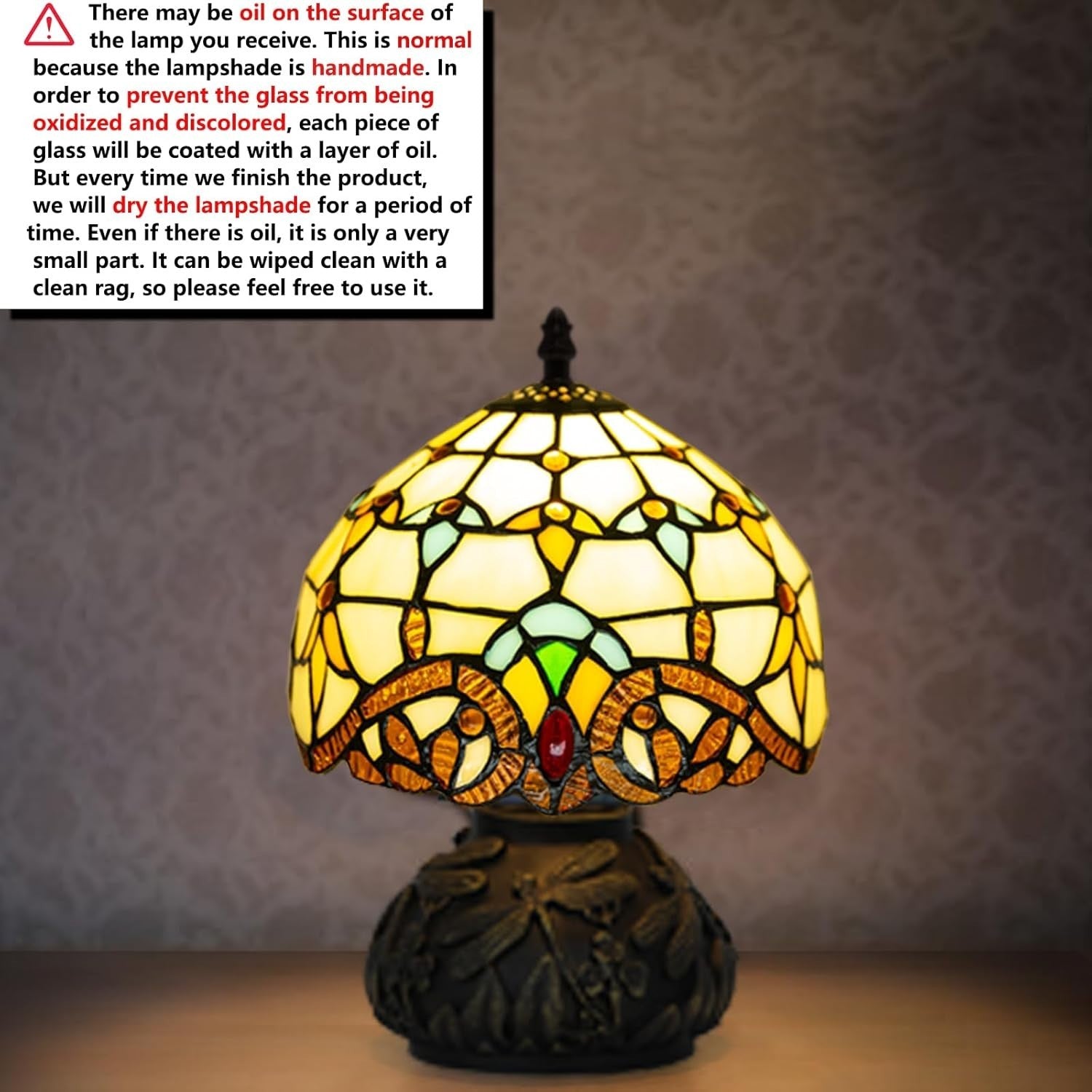 Stained Glass Desk Lamp 8" Mushroom Shade 3 Color Modes Bedroom Decor