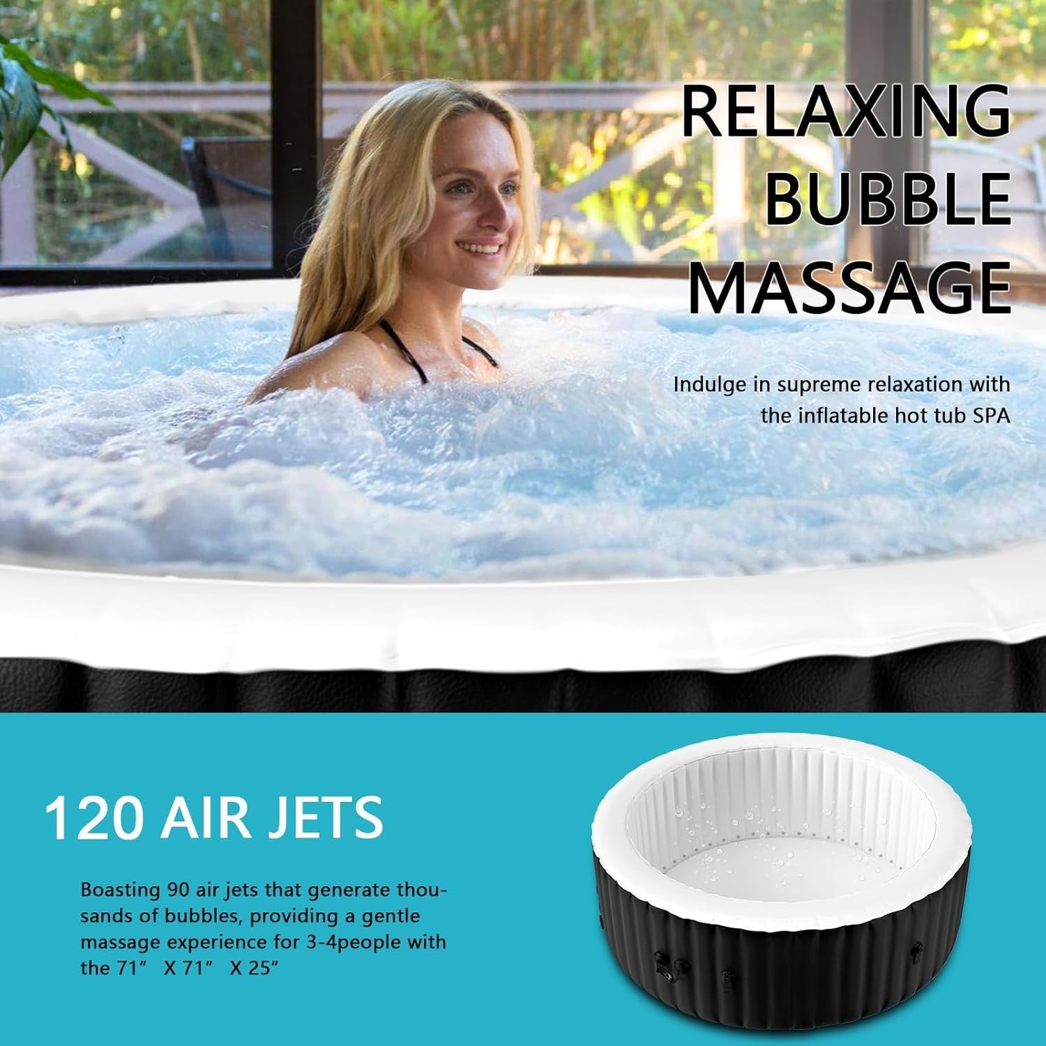 Inflatable Hot Tub 2–4 Person Round Spa 120 Air Jets Heater Pump 180cm