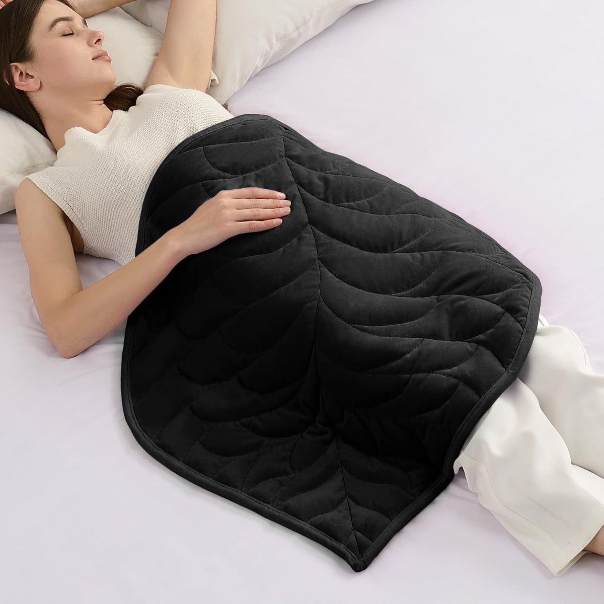 Weighted Lap Blanket 5lbs Black Soft Velvet Travel Leaf Design Stress Relief