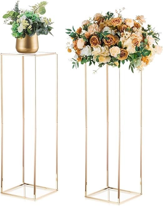 2 Pcs 100cm Gold Metal Flower Stands Tall Wedding Centerpiece Display Columns