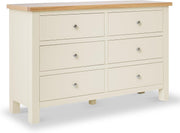 Large Cream Wooden Chest of Drawers 6 Spacious Storage Oak Top 78x120cm