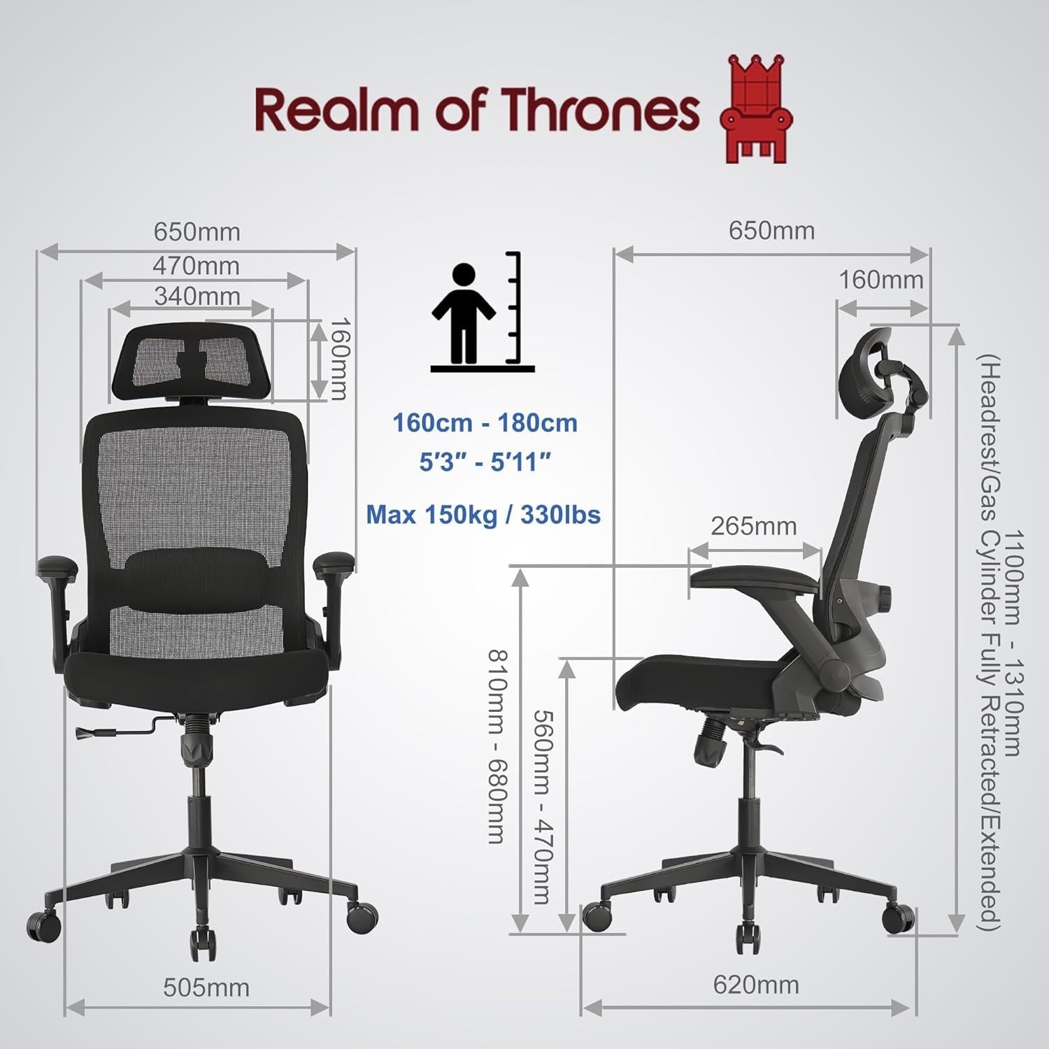 Ergonomic Office Chair Mesh Back 3D Lumbar Support Gaming Swivel Desk Seat Black