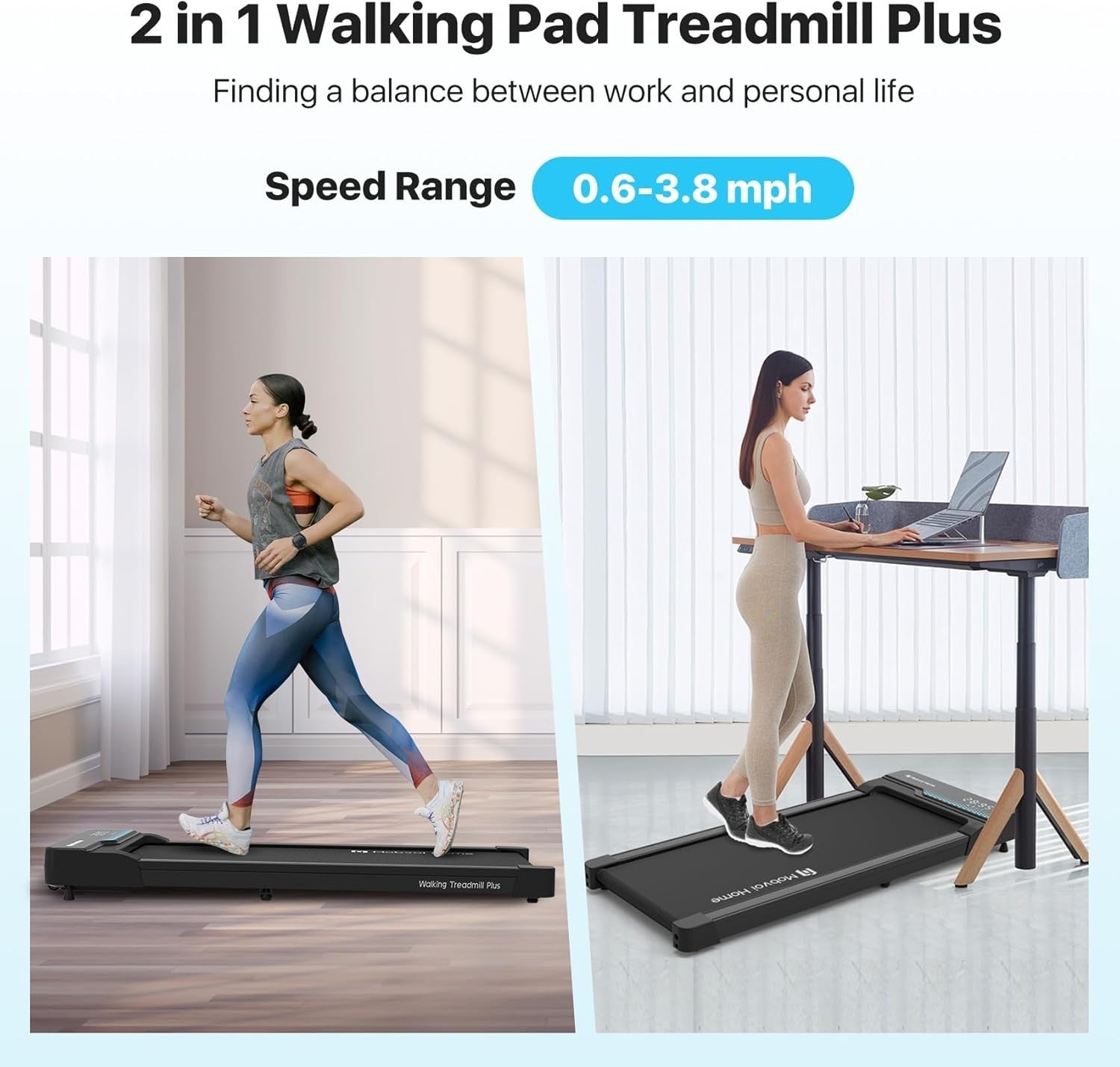 Under Desk Walking Treadmill 2-in-1 Jog Run Home Office Compact Fitness