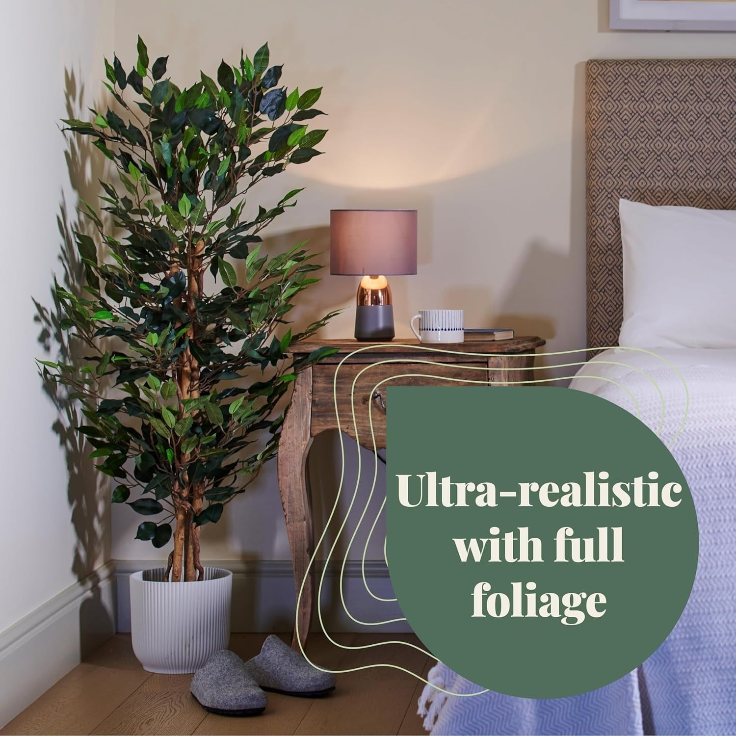 6ft Ficus Tree in Weighted Pot Faux Realistic Green Indoor Home Decoration