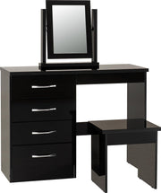 Modern Dressing Table Set Black Gloss 4 Drawers Stool Mirror Vanity Desk