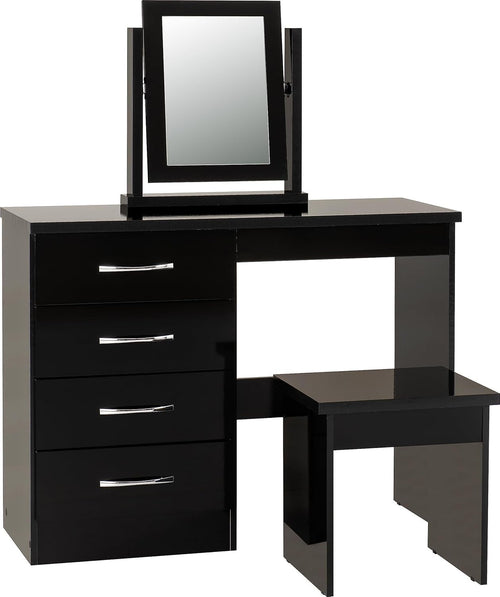 Modern Dressing Table Set Black Gloss 4 Drawers Stool Mirror Vanity Desk