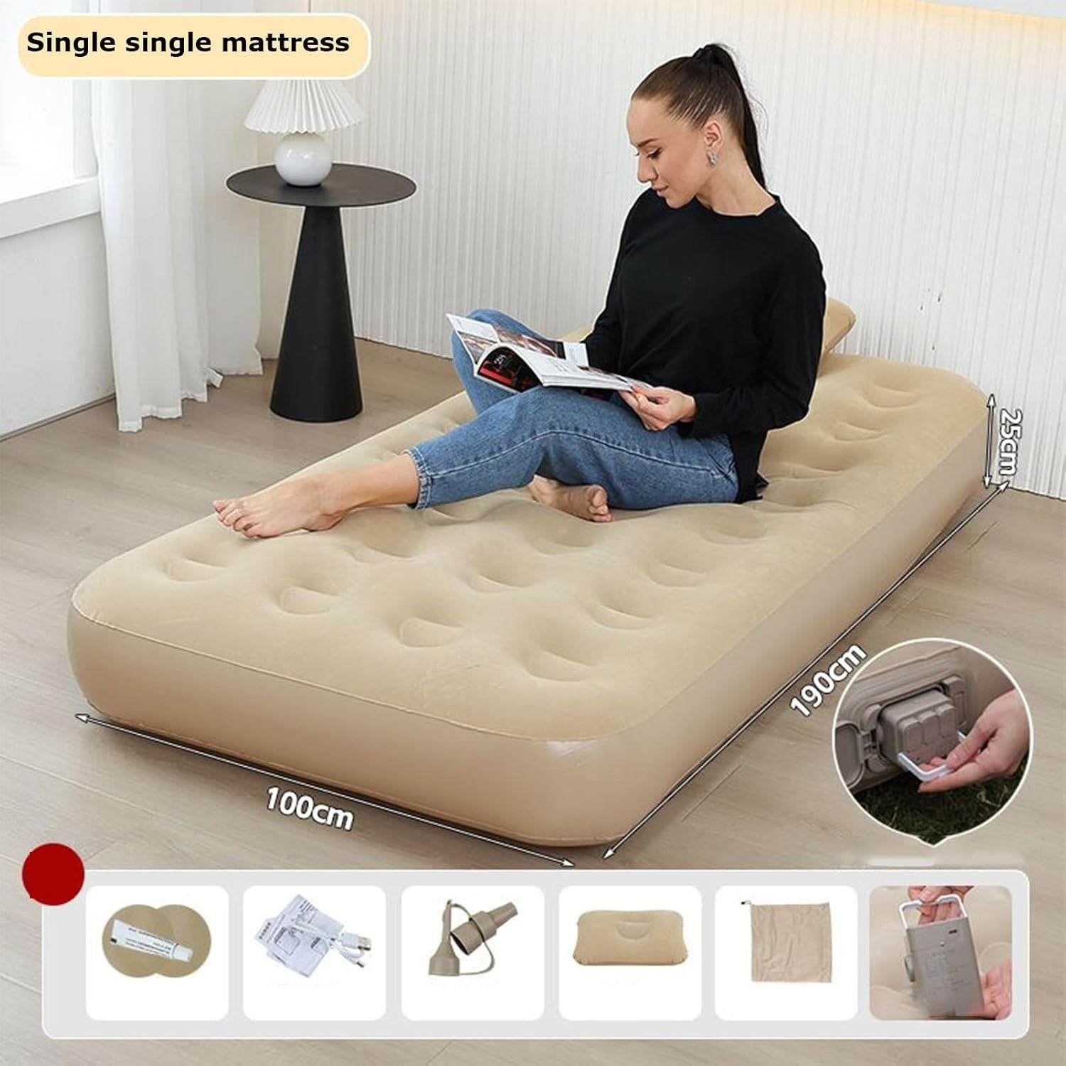 Twin Blow Up Air Mattress with Built-in Pump | Portable Floor Bed
