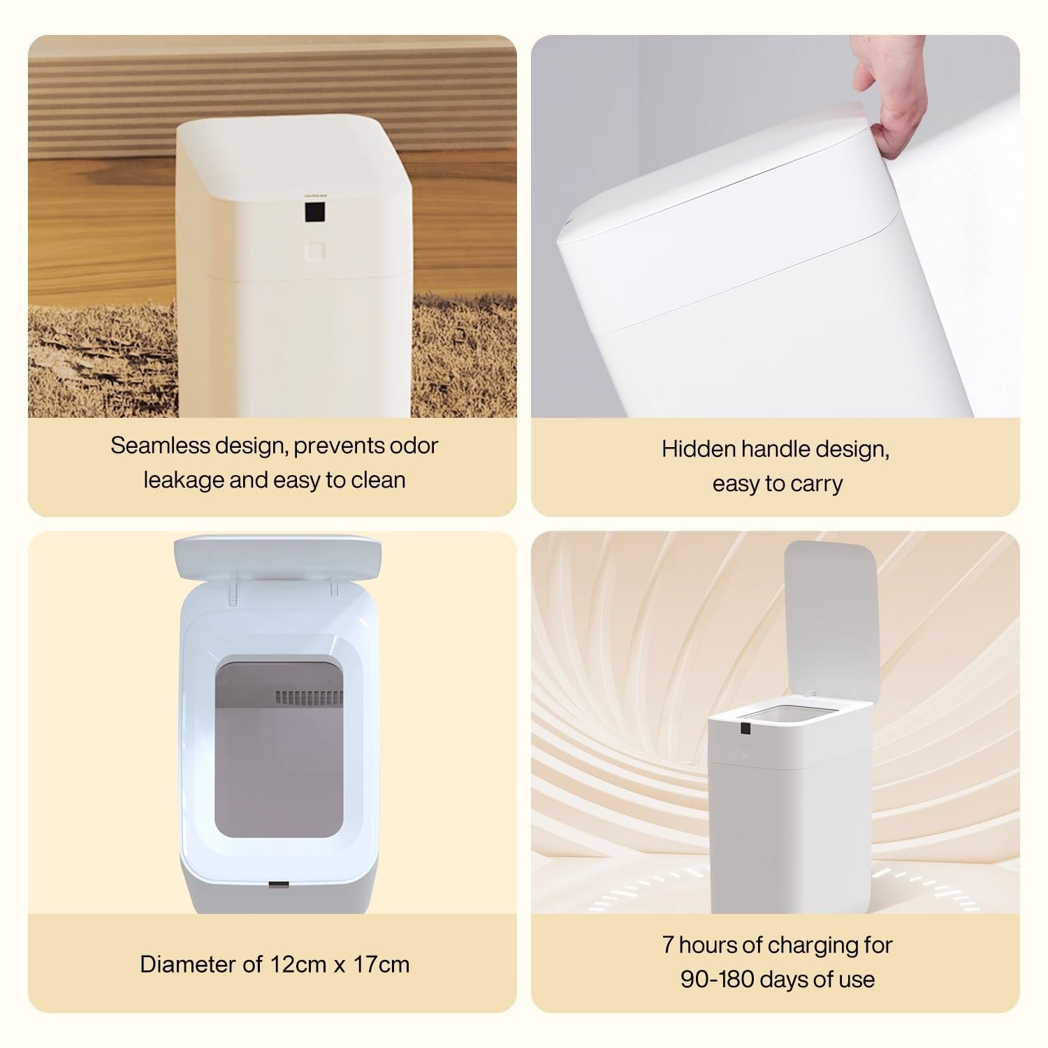 3 Gallon Touchless Smart Trash Can Self-Sealing Automatic Bin