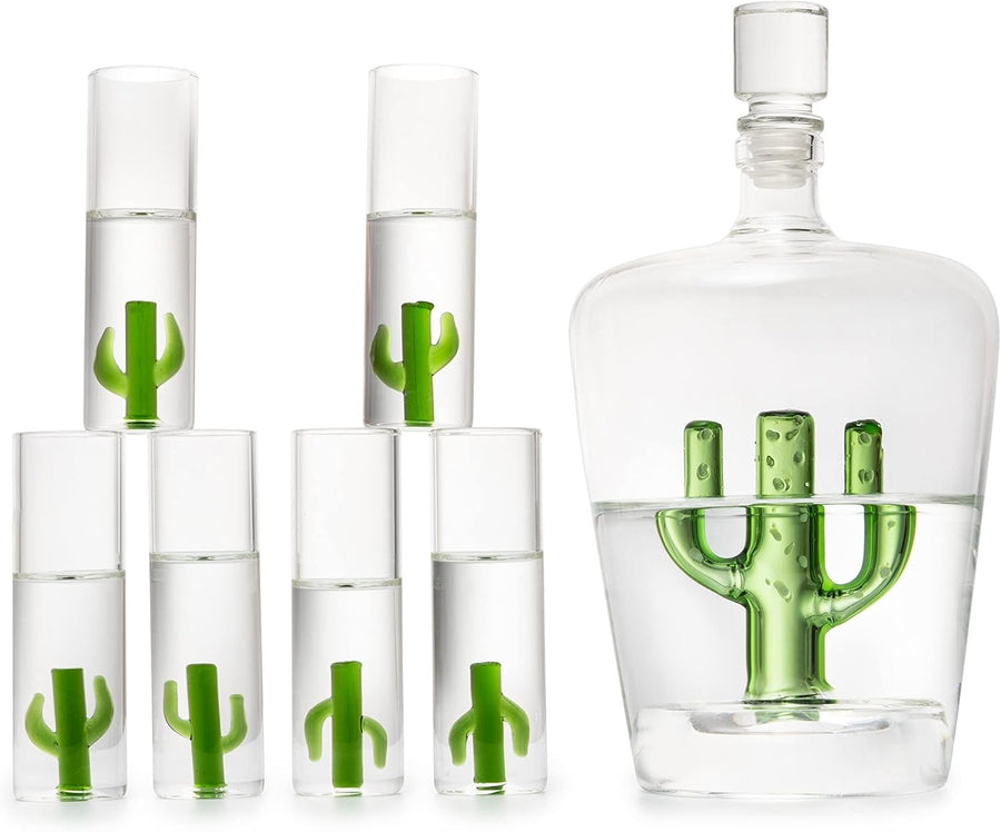 Cactus Tequila Decanter Set with 6 Shot Glasses Luxury Bar Display Gift