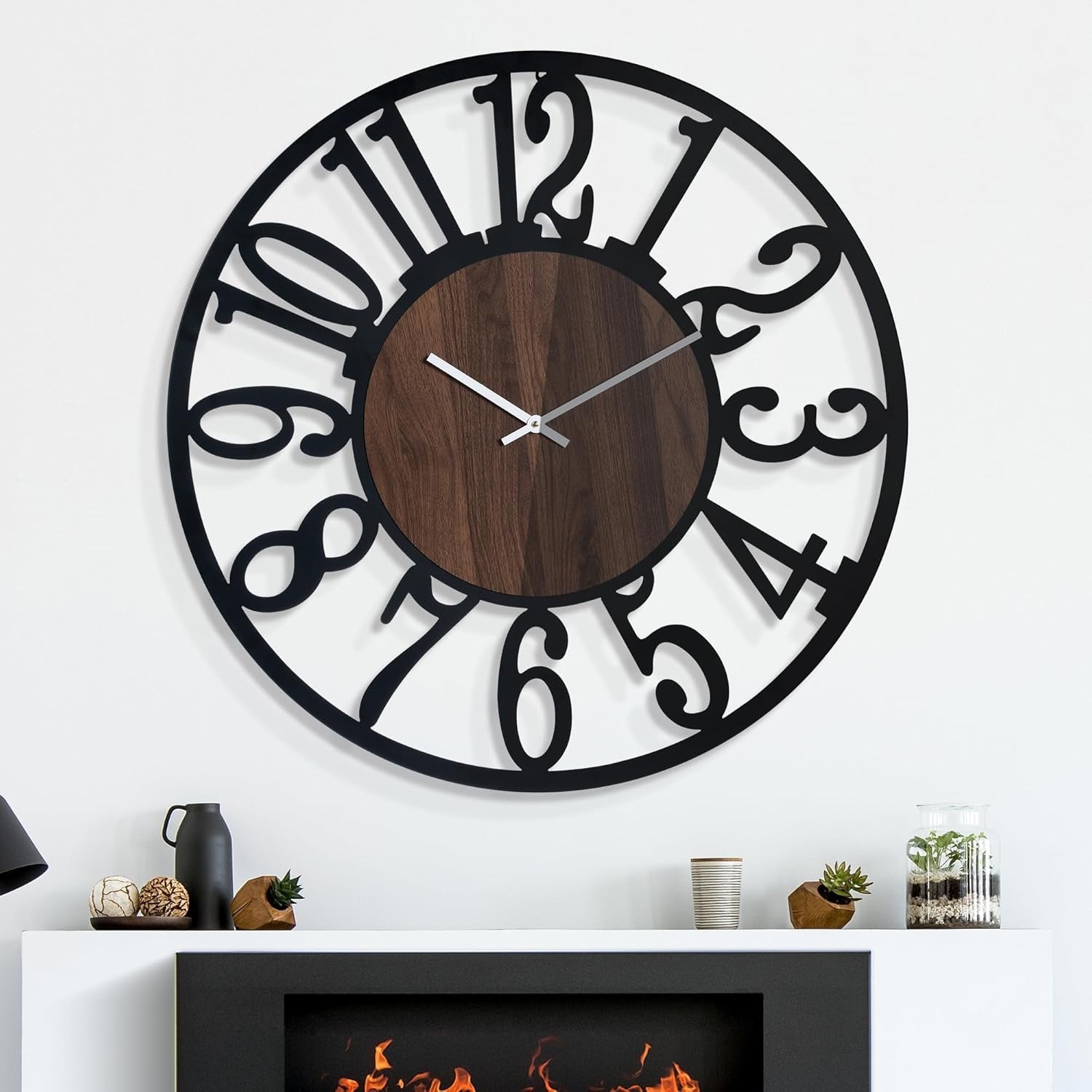 80cm Silent Wall Clock LED Sensor Light Glow Dark Modern Decor