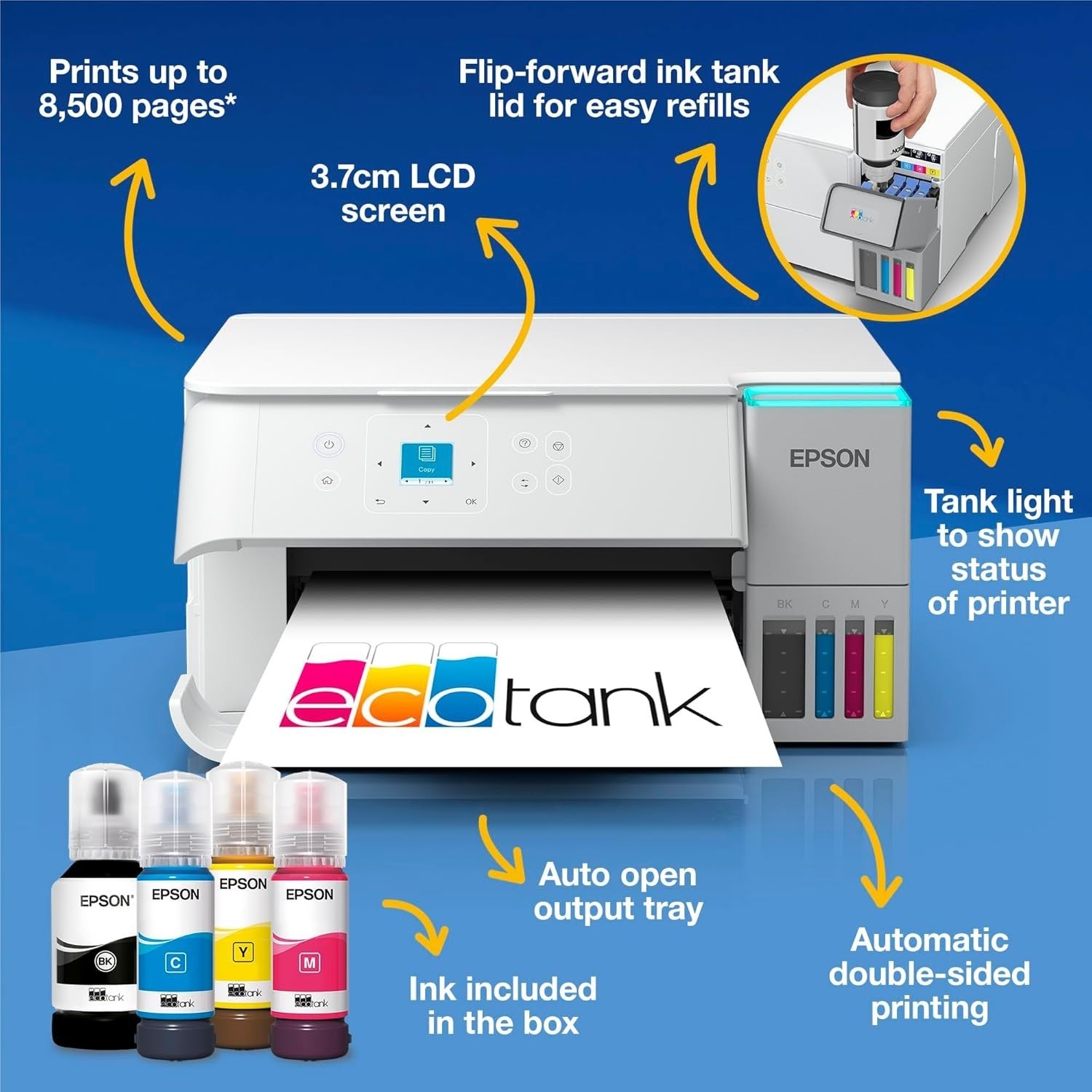 White Wireless EcoTank ET-2956 Inkjet Printer A4 Duplex with 3yr Ink