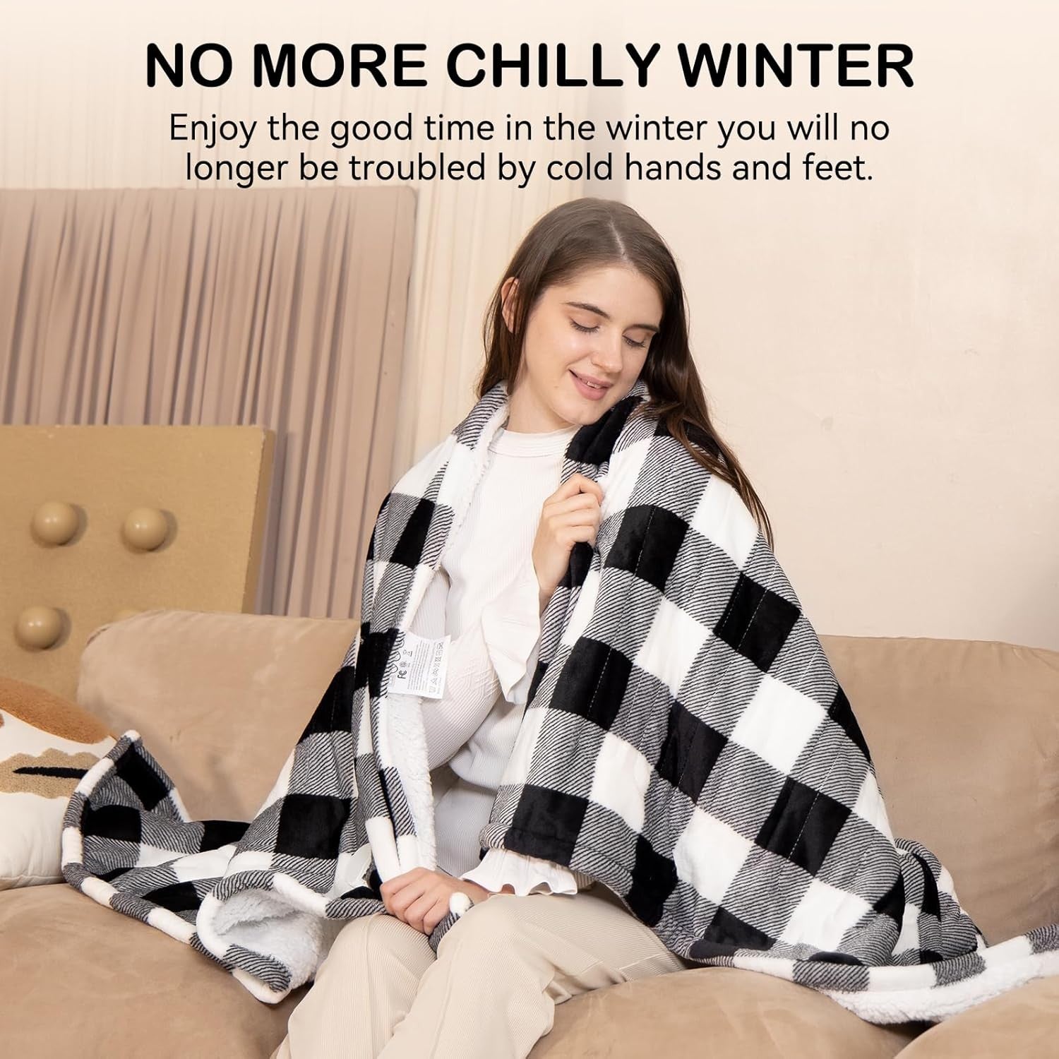 Electric Heated Throw Blanket 152x127cm Double Sided Sherpa 10 Heat Auto Off