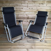 Set of 2 Zero Gravity Recliner Garden Chairs Adjustable Sun Lounger Black