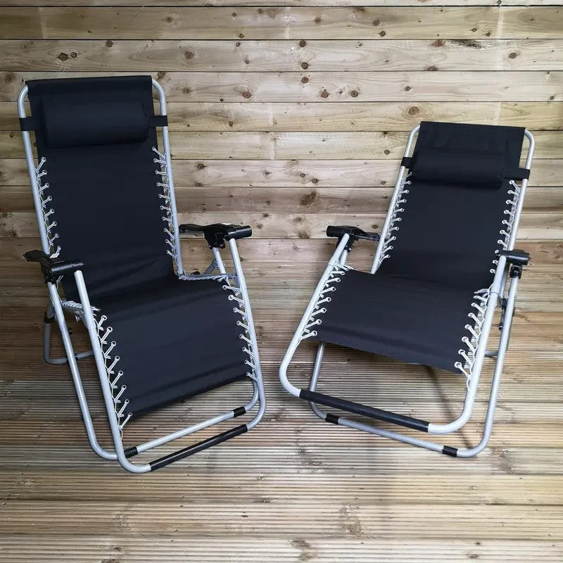 Set of 2 Zero Gravity Recliner Garden Chairs Adjustable Sun Lounger Black