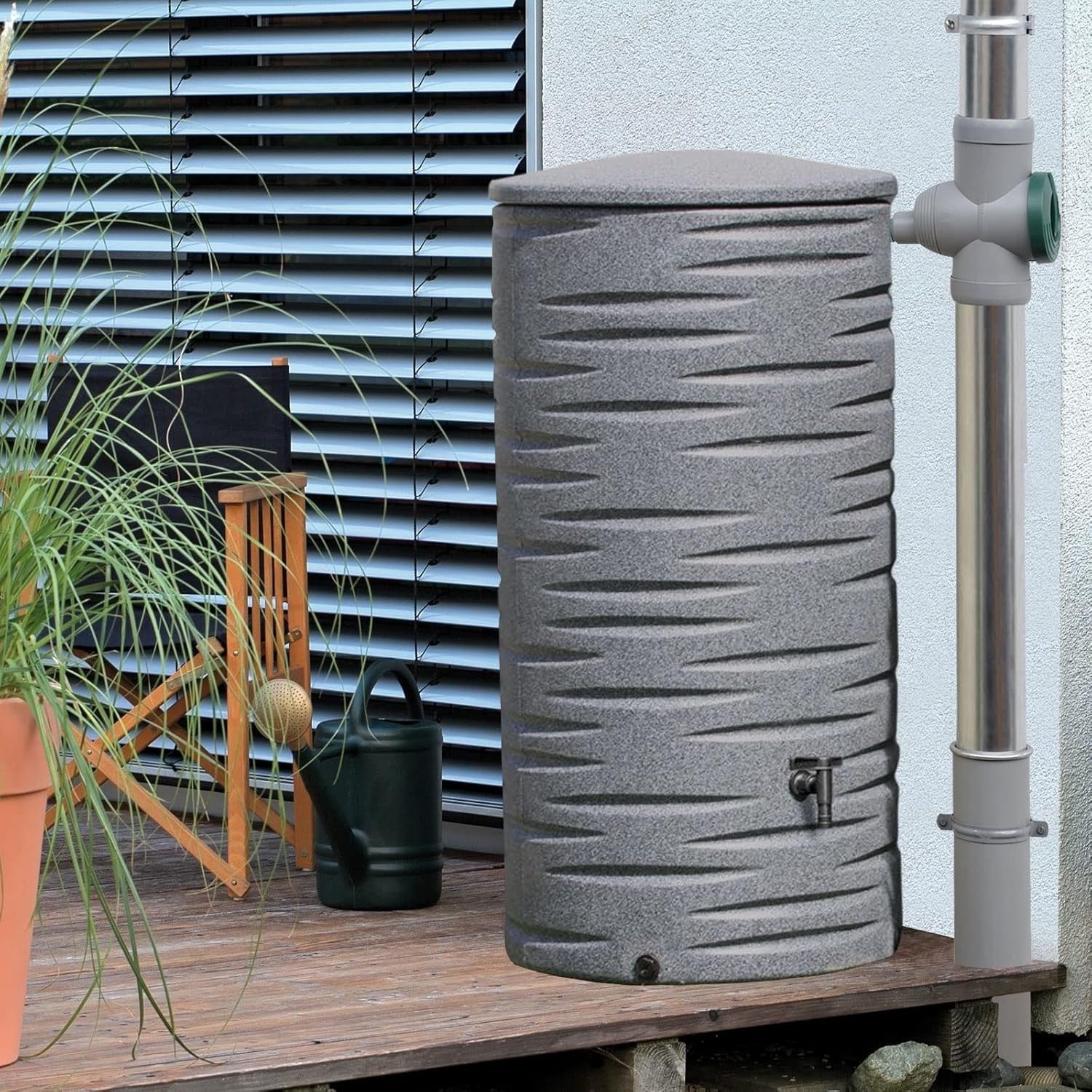 290L Savona Granite Grey Water Butt with Brass Connections & Lid – Garden