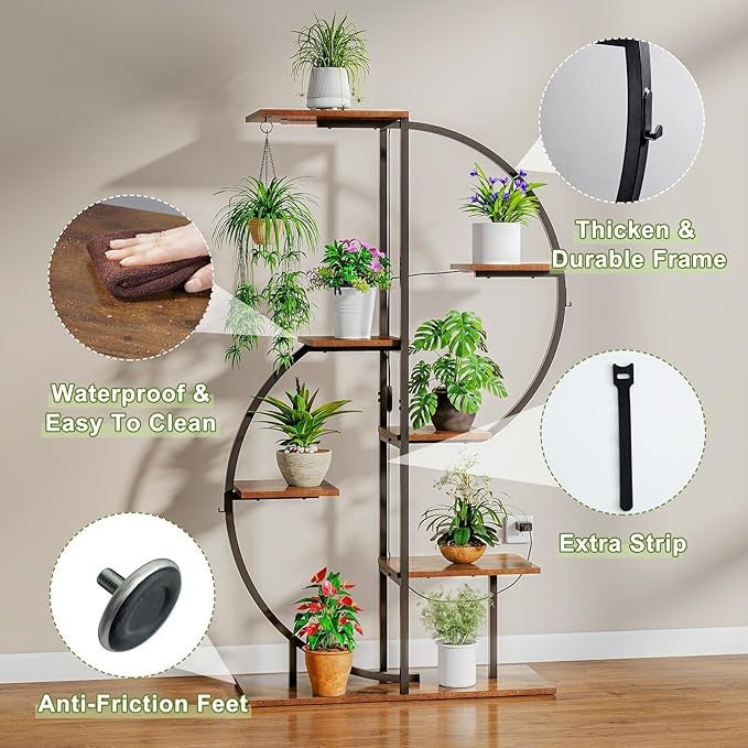 6 Tier Metal Plant Stand with Grow Lights, Tall Indoor Shelf for Garden