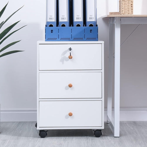 White Lockable Rolling File Cabinet 3 Drawer Under Desk Storage