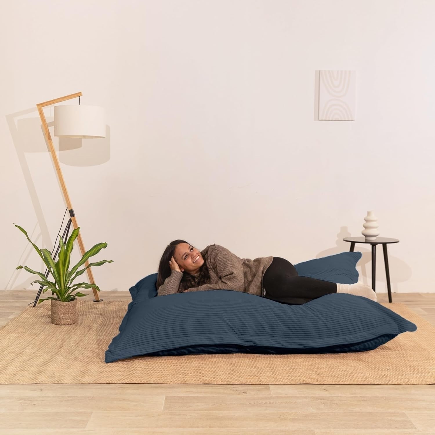 XXL Foam Bean Bag Blue Sofa for Adults & Kids Corduroy Floor Seat 180x140cm
