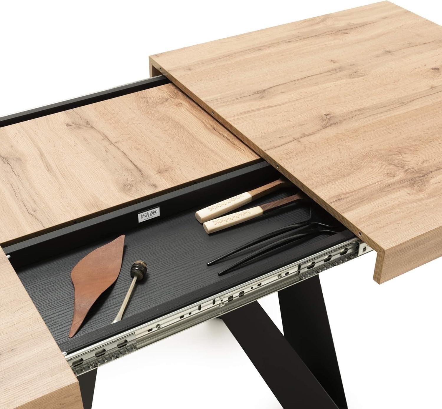 Extendable Oak Dining Table Rustic Finish with Black Metal Legs 220cm Max